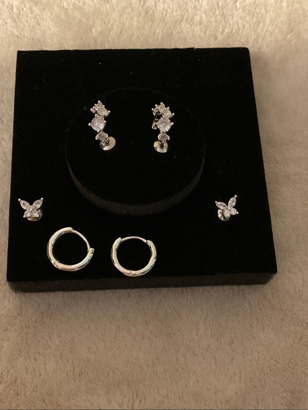Silver Cubic Zirconia 3-Pair Earring Set - Classic Silver Sparkle